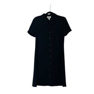 Talbots Petites Women Shirt Dress Button Front Classic Short Sleeve Black Size 6